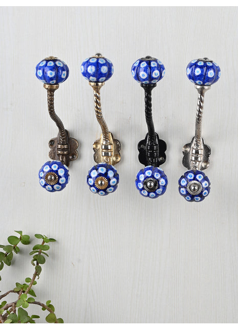 Blue Base Knob White Dots With Metal Wall Hanger