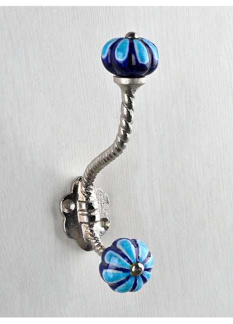 Turquoise and Blue Color Knob With Metal Wall Hanger