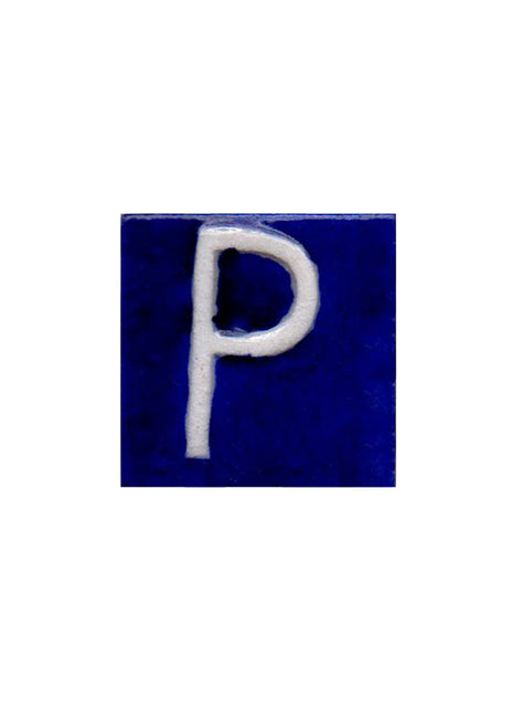 White P alphabet blue tile (2x2)