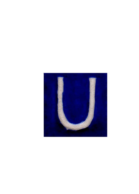 White U alphabet blue tile (2x2)