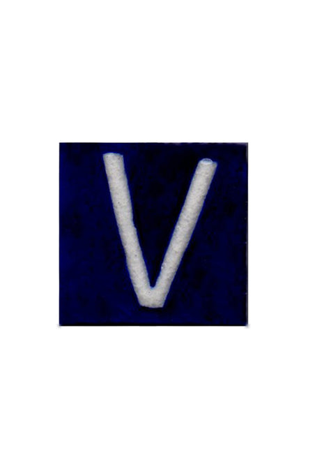 White V alphabet blue tile (2x2)