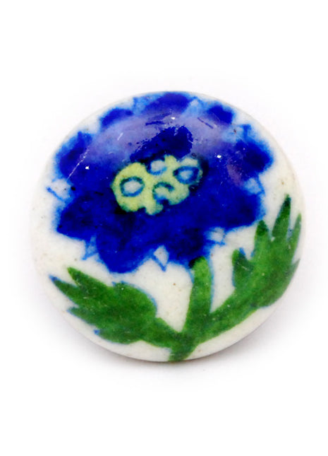 White Ceramic Blue Pottery Drawer Knob with Blue Flower
