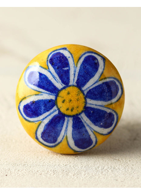 Well Designed Yellow Dresser Blue Pottery Cabinet Knob With Blue Flower