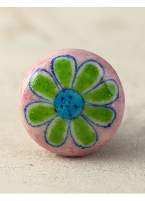 Well Designed Pink Dresser Blue Pottery Cabinet Knob With Green Flower
