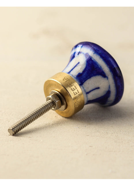 Blue Ceramic Blue Pottery Kitchen Cabinet Knob With Yellow Star