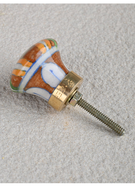 Brown Kitchen Cabinet Knob With Yellow And Green Stripes