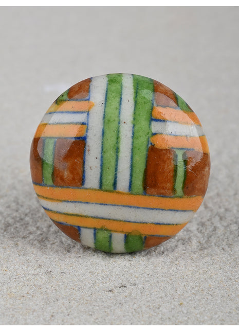 Brown Kitchen Cabinet Knob With Yellow And Green Stripes