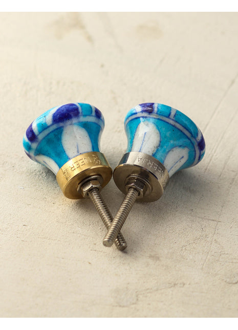 Handmade Turquoise And Blue Stripes Kitchen Cabinet Knob