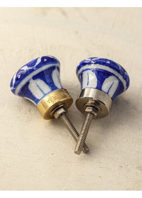 Well Designed Handmade White And Blue Ceramic Drawer Knob