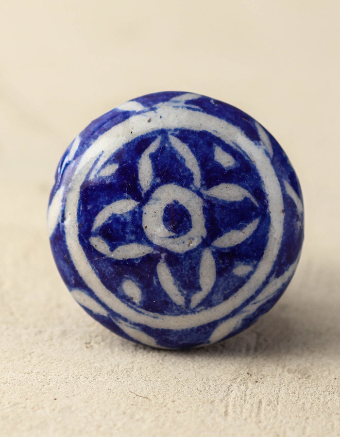 Well Designed Handmade White And Blue Ceramic Drawer Knob