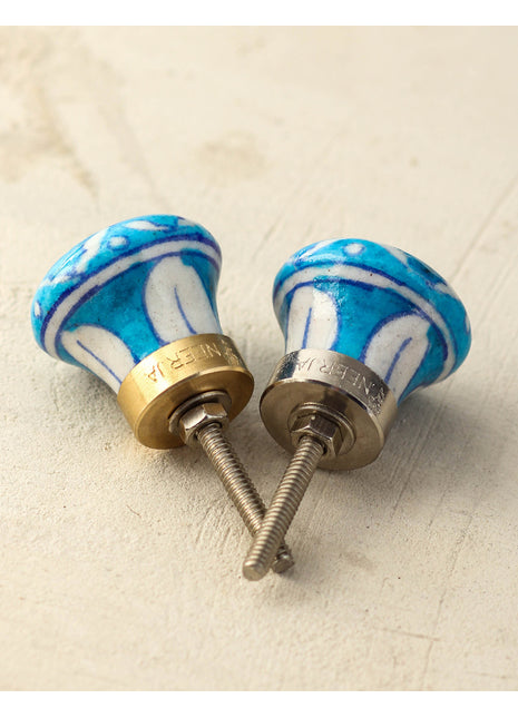 Designer Handmade White And Turquoise Ceramic Door Knob