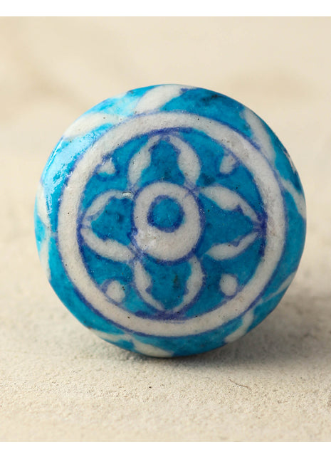 Designer Handmade White And Turquoise Ceramic Door Knob
