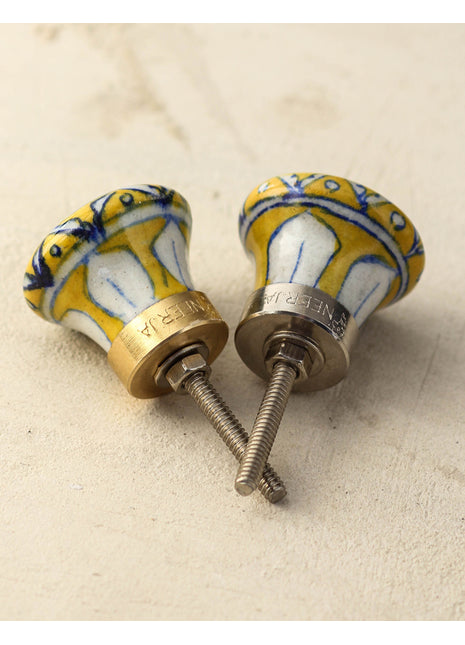 Stylish Handmade White And Yellow Ceramic Dresser Cabinet Knob