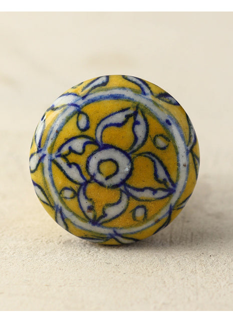 Stylish Handmade White And Yellow Ceramic Dresser Cabinet Knob