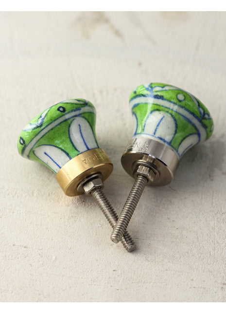 Vintage White And Green Ceramic Kitchen Cabinet Knob