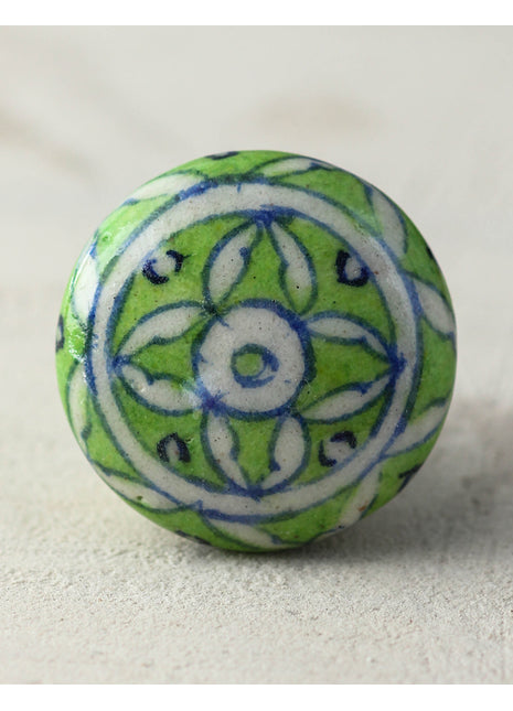 Vintage White And Green Ceramic Kitchen Cabinet Knob