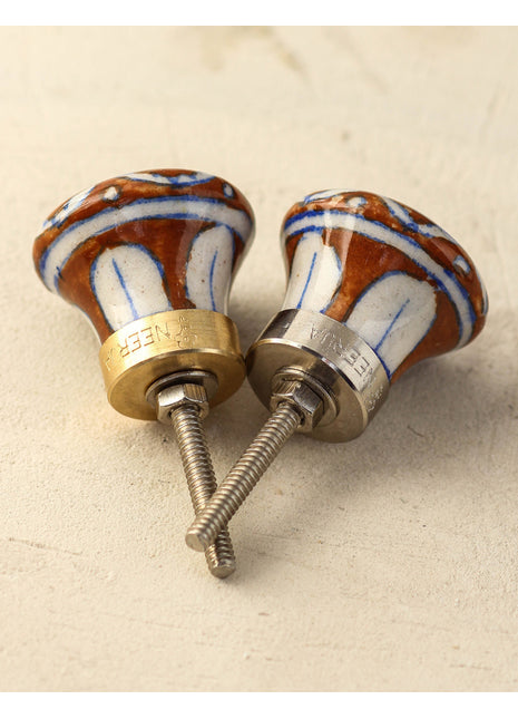 Handmade White And Brown Ceramic Door Knob