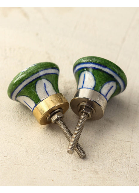 Green Handmade Kitchen Cabinet Knob With White Print