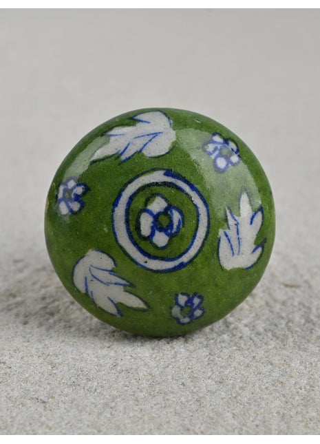 Green Handmade Kitchen Cabinet Knob With White Print