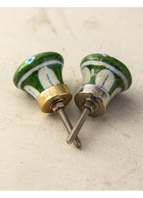Elegant Green Handmade Dresser Cabinet Knob With Multicolor Print