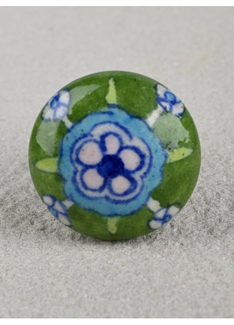 Elegant Green Handmade Dresser Cabinet Knob With Multicolor Print