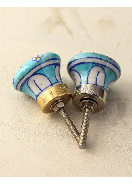 Turquoise Handmade Door Knob With Yellow And Blue Print