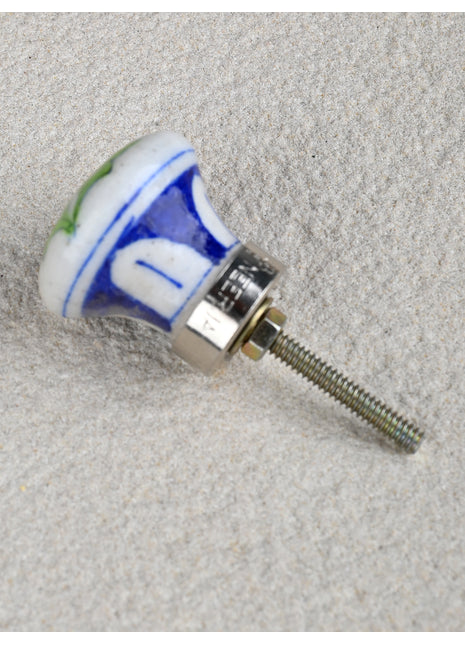 Elegant White Blue Pottery Knob With Blue Flower