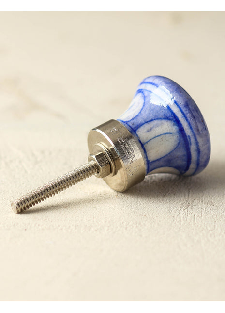 Designer Purple Drawer Blue Pottery Knob With White Flower