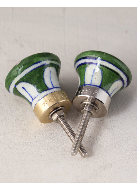 Green Ceramic Blue Pottery Kitchen Cabinet Knob With Multicolor Bird