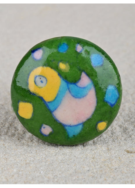Green Ceramic Blue Pottery Kitchen Cabinet Knob With Multicolor Bird