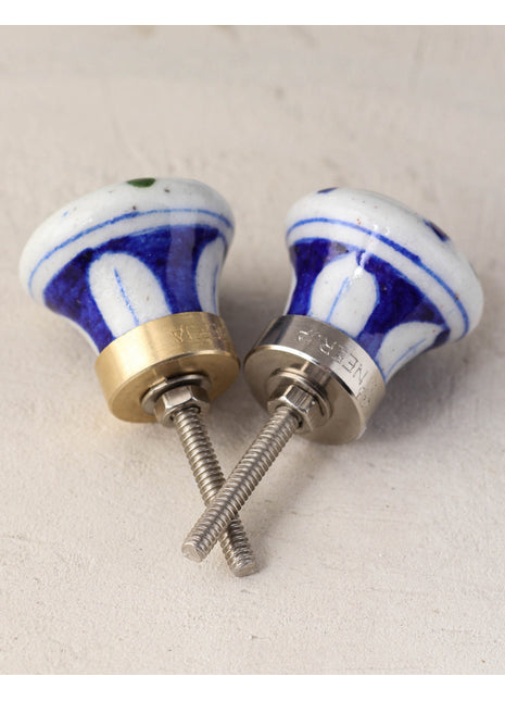 White Base Ceramic Blue Pottery Knob With Hand Painted Bird