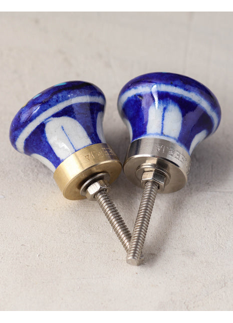 Blue Ceramic Blue Pottery Knob With Hand Painted Bird