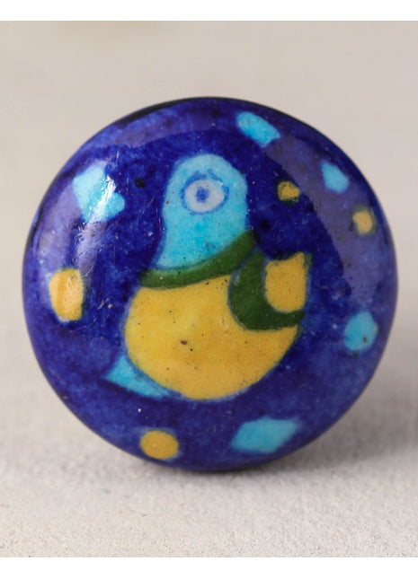 Blue Ceramic Blue Pottery Knob With Hand Painted Bird