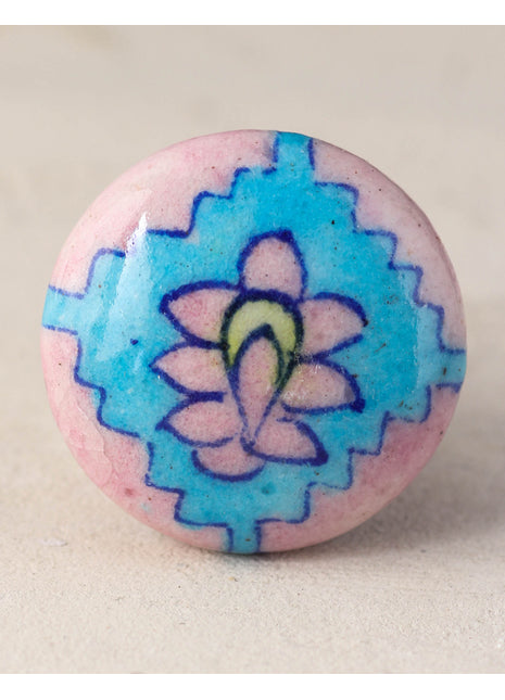Pink And Turquoise Ceramic Blue Pottery Kitchen Cabinet Knob