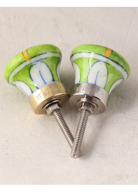 Light Green Ceramic Blue Pottery Knob With Multicolor Patchwork