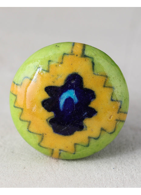 Light Green Ceramic Blue Pottery Knob With Multicolor Patchwork