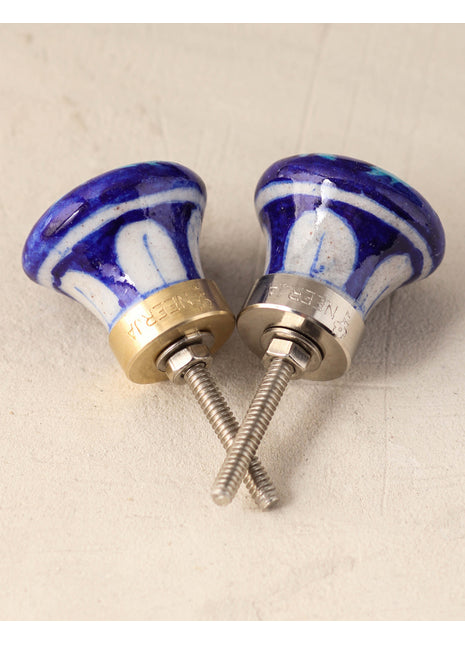 Blue Ceramic Blue Pottery Knob With Multicolor Floral Print