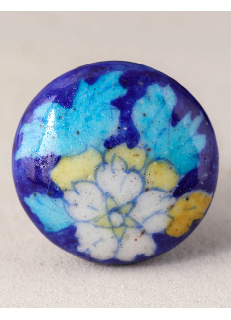 Blue Ceramic Blue Pottery Knob With Multicolor Floral Print