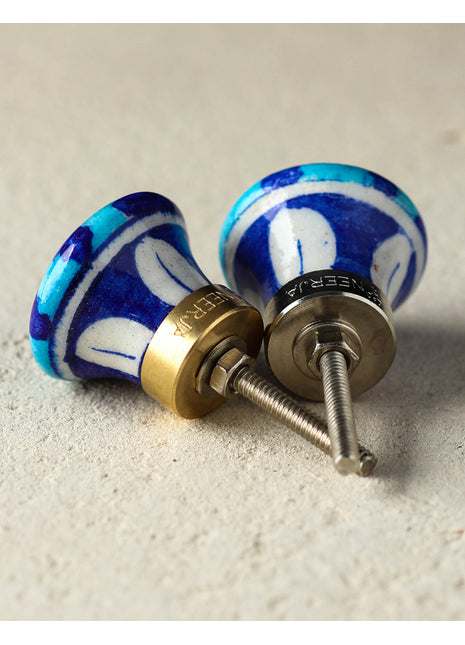 Zigzag Turquoise And Blue Ceramic Blue Pottery Kitchen Cabinet Knob