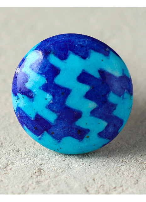 Zigzag Turquoise And Blue Ceramic Blue Pottery Kitchen Cabinet Knob