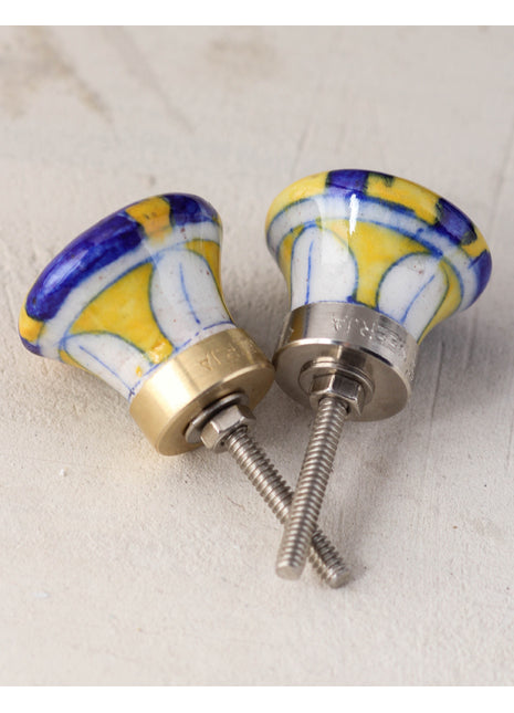 Zigzag Yellow And Blue Ceramic Blue Pottery Drawer Knob