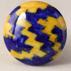 Zigzag Yellow And Blue Ceramic Blue Pottery Drawer Knob