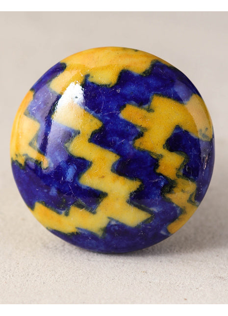 Zigzag Yellow And Blue Ceramic Blue Pottery Drawer Knob