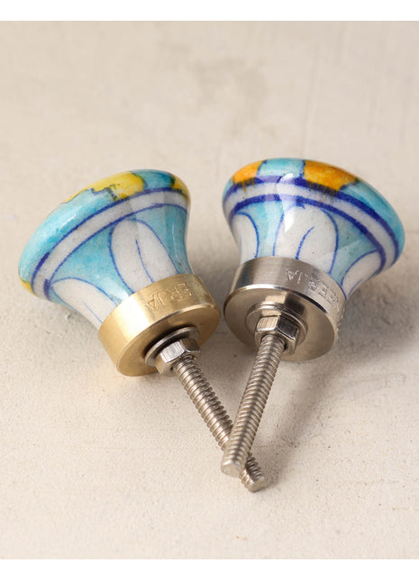 Zigzag Turquoise And Yellow Ceramic Blue Pottery Door Knob