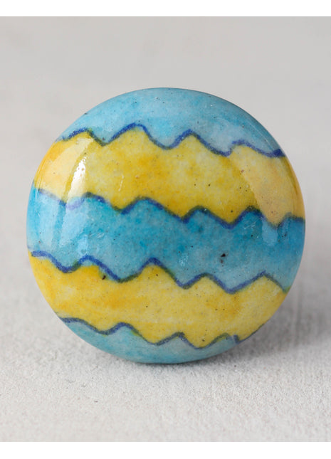 Zigzag Turquoise And Yellow Ceramic Blue Pottery Door Knob
