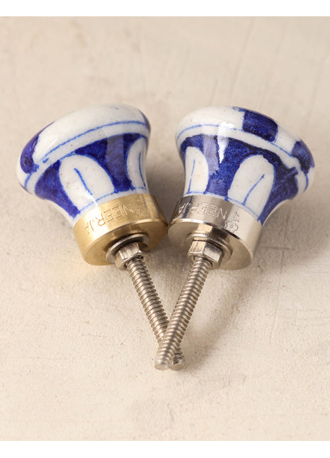 Zigzag White And Blue Ceramic Blue Pottery Drawer Knob