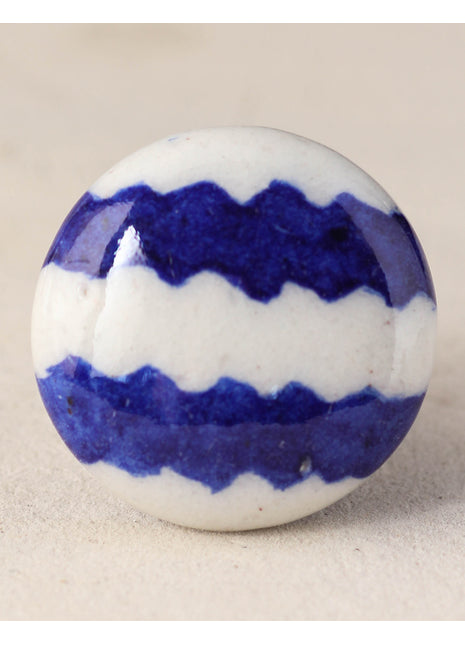 Zigzag White And Blue Ceramic Blue Pottery Drawer Knob