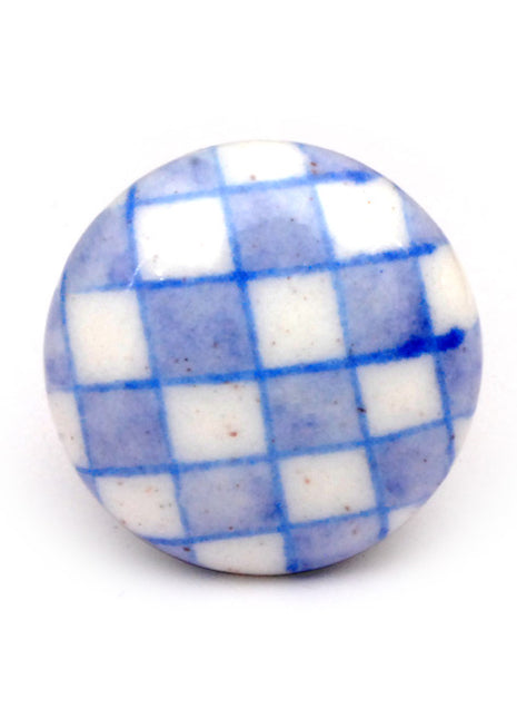 Purple and White Checkerboard Ceramic Blue Pottery Door Knob