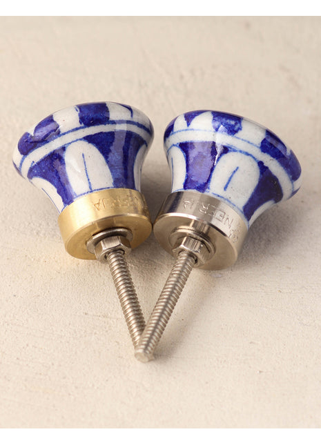 Blue and White Checkerboard Ceramic Blue Pottery Dresser Cabinet Knob