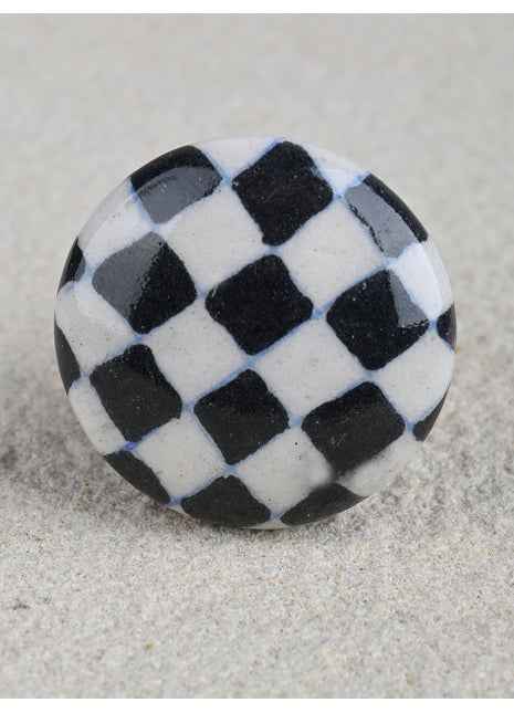 Black and White Checkerboard with Blue outline Cabinet Knob